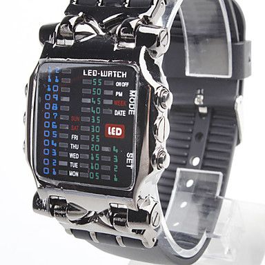 PU Digital LED relógio de pulso dos homens (preto)